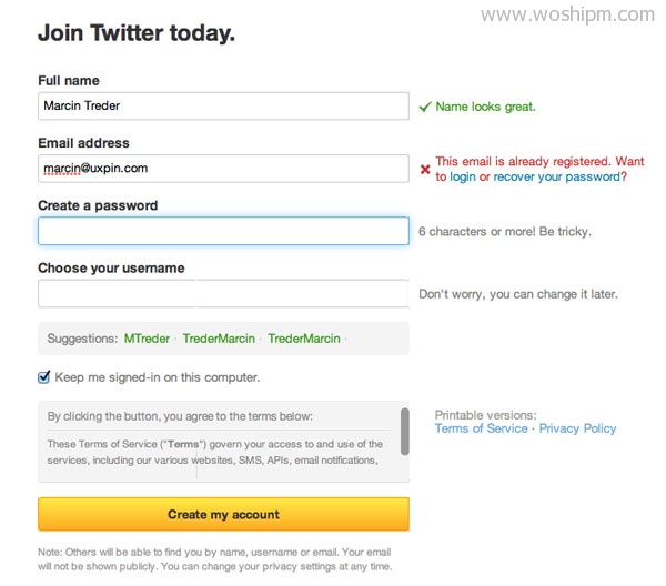 Twitter Form Validation Error UI Design Pattern