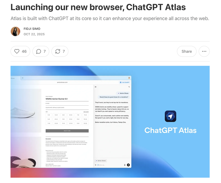 OpenAI 推出浏览器:“让位吧,Chrome”