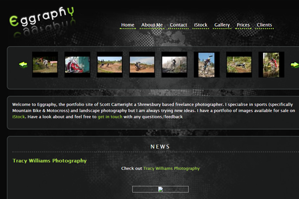 Eggraphy dark interface website layout