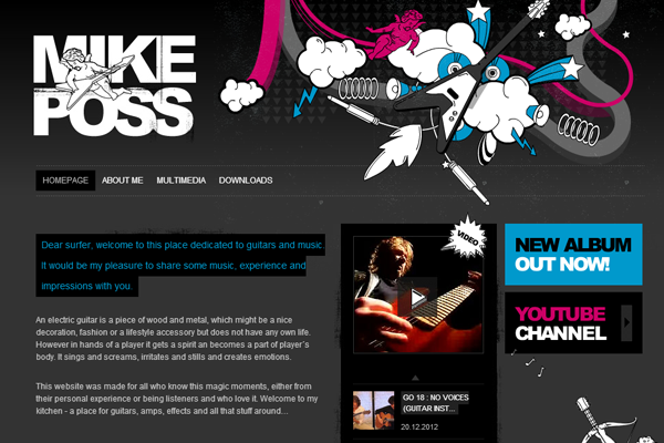 dark blog rocking guitar music posts website layout
