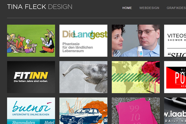 Tina Fleck designs portfolio website clean dark interface