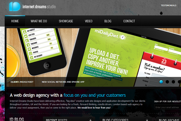 Internet Dreams studio website layout portfolio