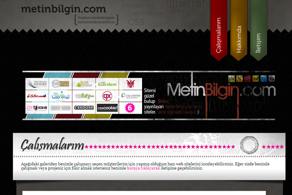 dark themed website layout design Metin Bilgin