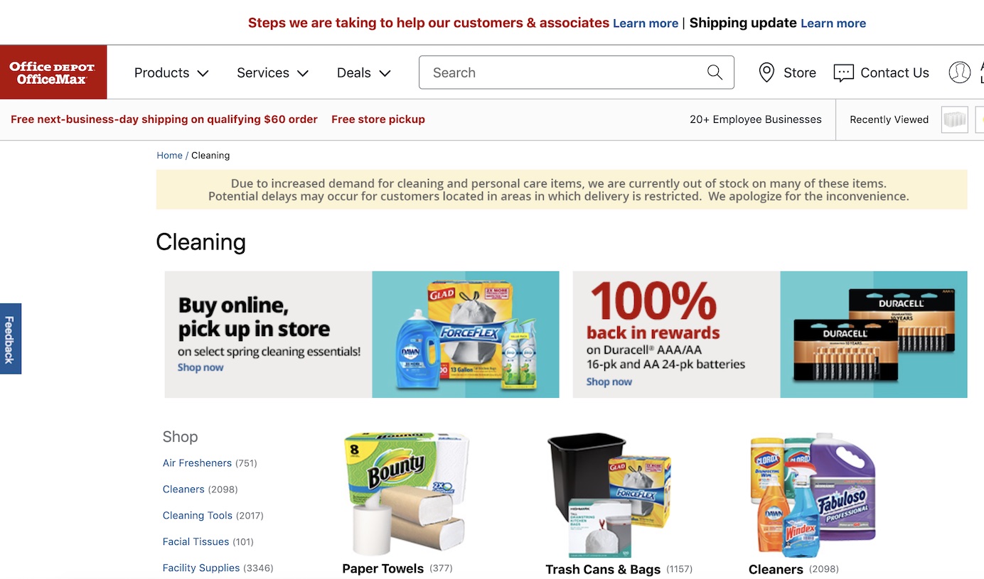 Office Depot Office Max Cleaning Category Page Banner COVID