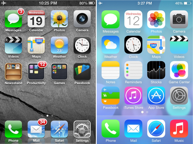 iOS“拟物化”和“扁平化”对比