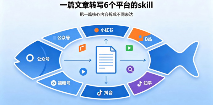 我用AI做了一套"一键拆分转写"skill，一篇内容发6个平台