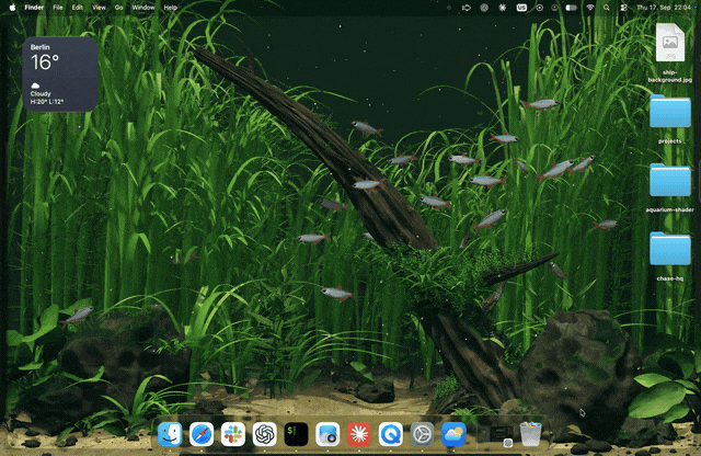 Deskworlds 官方演示:桌面上的河床鱼群