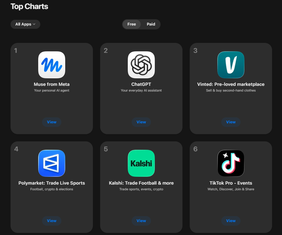 网页补充图:Muse一度冲到美国App Store免费榜第一