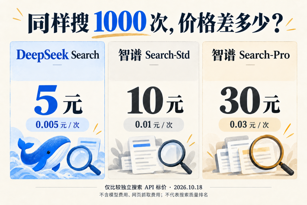 独立搜索 API 标价对照:5 元、10 元、30 元/千次